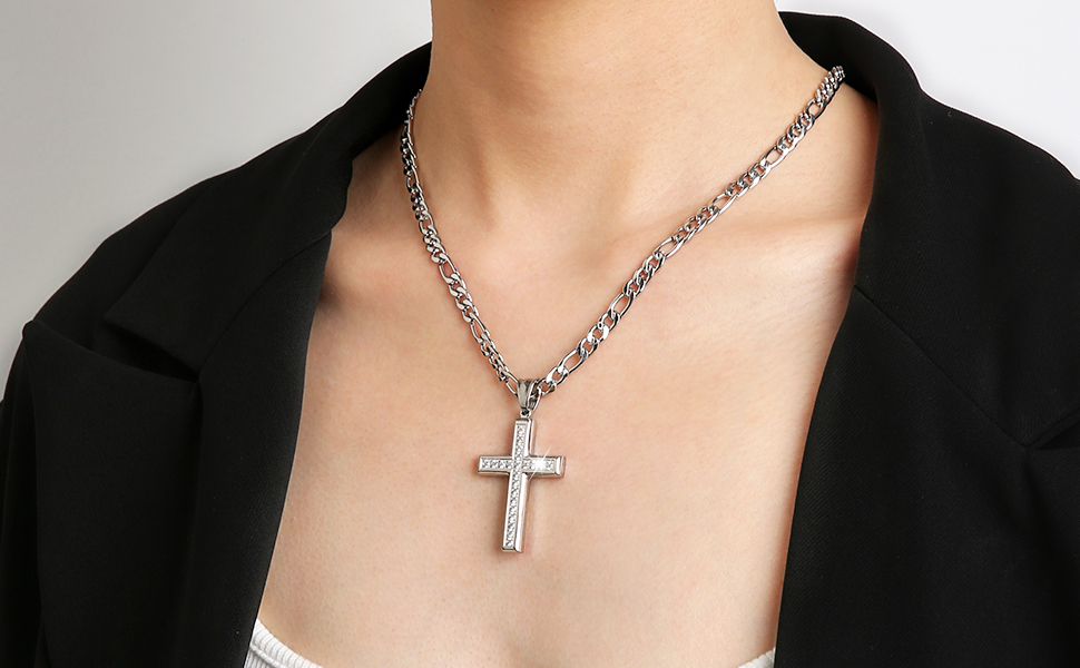 HZMAN 24K Gold-Plated Solid CZ Cross Necklace for Men Women