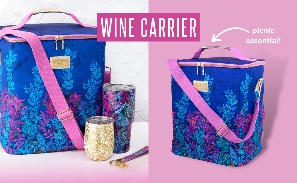 Lilly Pulitzer Insulated Wine Carrier Soft Cooler with Adjustable/Removable Strap