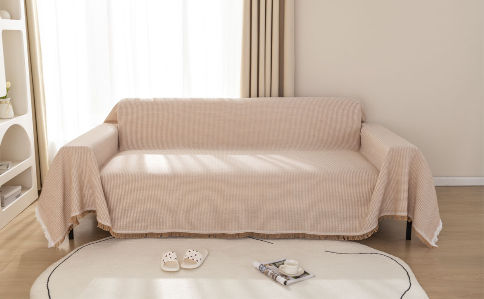 LHGOGO Waffle Throws for Sofas Large 2 or 3 Seater Woven Sofa Throw