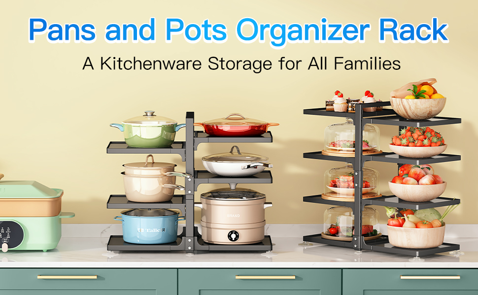 Pots and Pans Organizer for 8 Tier 21” Adjustable