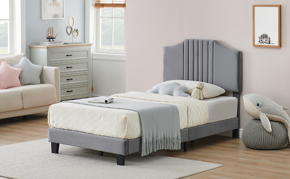 IDEALHOUSE Twin Bed Frame Upholstered Platform with