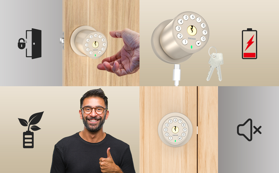 Zincker Door Handle with Lock and Key Pad Door Knob Child Proof Keyless