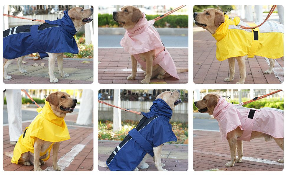 MAMORE Waterproof Dog Raincoat, Lightweight Rain Jacket with Reflective Strip, Adjustable Pet Clothes with Harness Hole for Dogs (Navy&Black, M) 18 raincoats for dogs