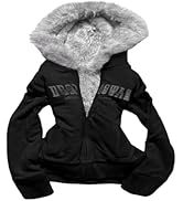OANTGM Crop Winter Coats Teen Y2k Zip Up Hoodie Fur Jackets