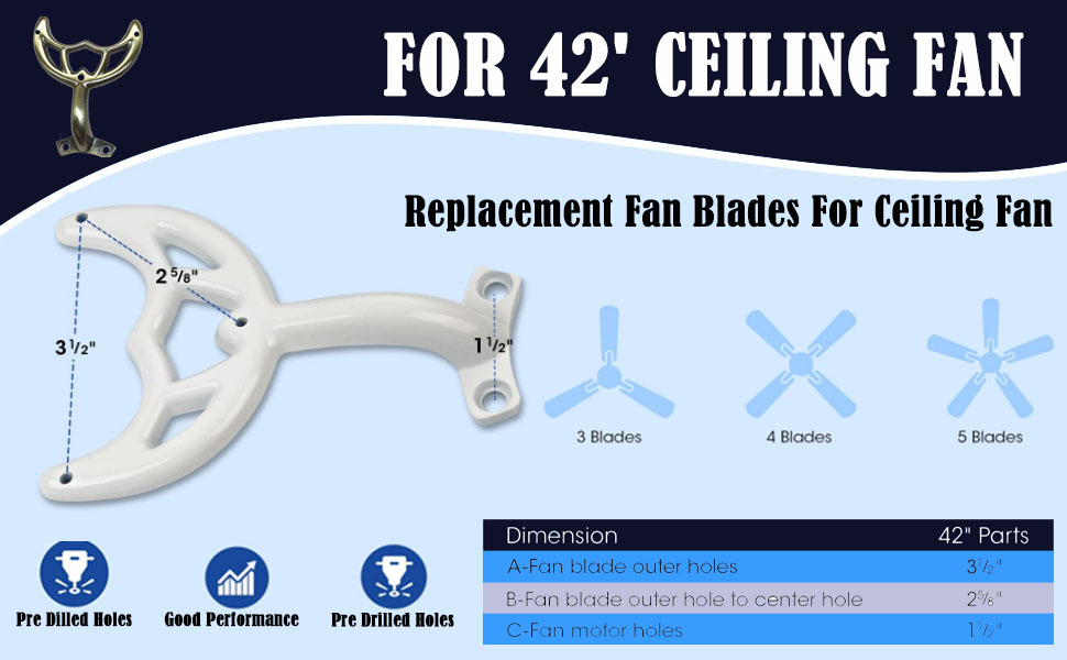 ZIYOUGOU 42’’ Replacement Ceiling Fan Blades Arms,Ceiling
