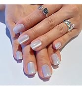 White Press on Nails Square Semi Cured Gel Fake Nails Cat Eye Glossy Glue on Nails Reusable Acryl...