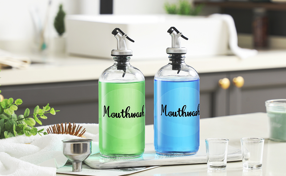 AOZITA 16Ounce Glass Mouthwash Dispenser Clear Glass Bottle with