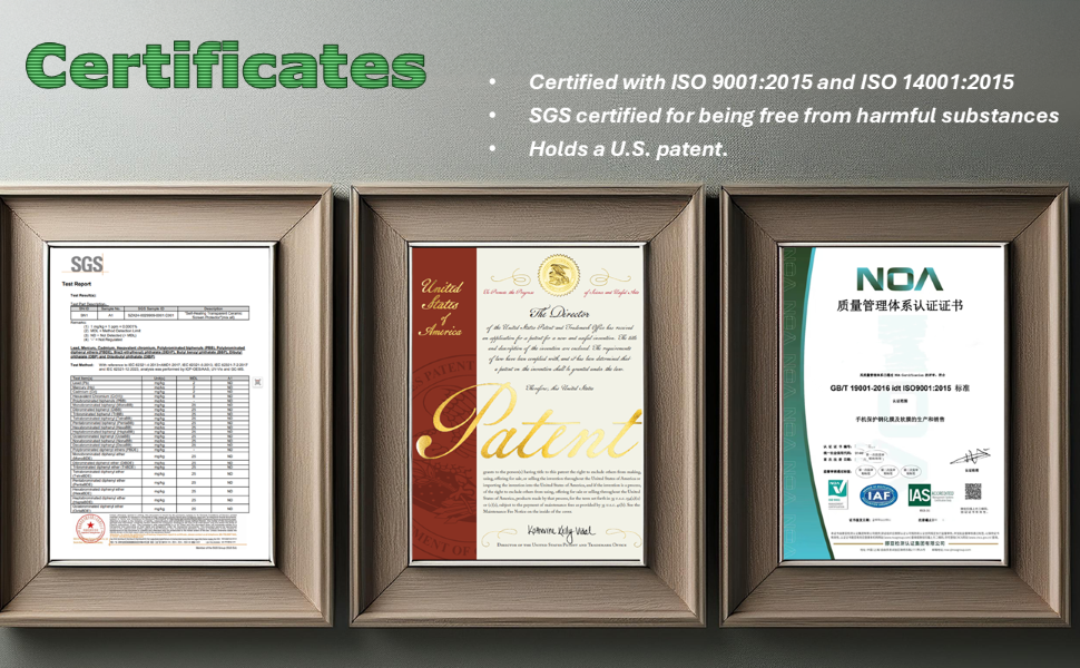 Certified with ISO 9001:2015 and ISO 14001:2015, Holds a U.S. patent