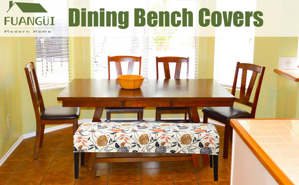 FUANGUI Rectangle Dining Bench Cover Printed Bench Seat Slipcover Stretch Printed