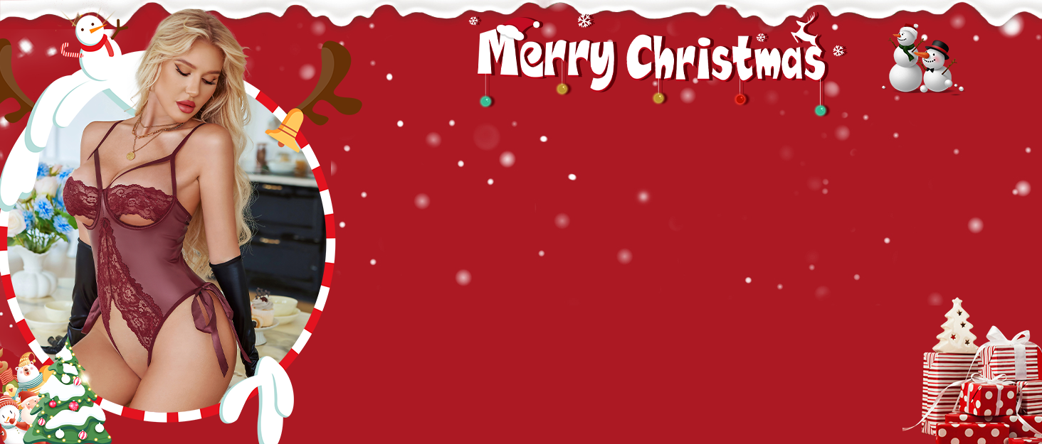 Women Christmas Lingerie Set Sexy Babydoll Santa Chemise Lace Teddy Masquerade Costumes Uniforms