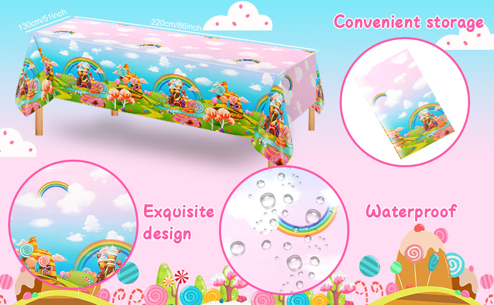 PHOGARY 2PCS Candyland Tablecloth for Candyland Party