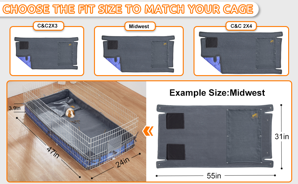 JDMOLG Guinea Pig Fleece Cage Liner Washable Fleece Bedding Reusable Cage Liners