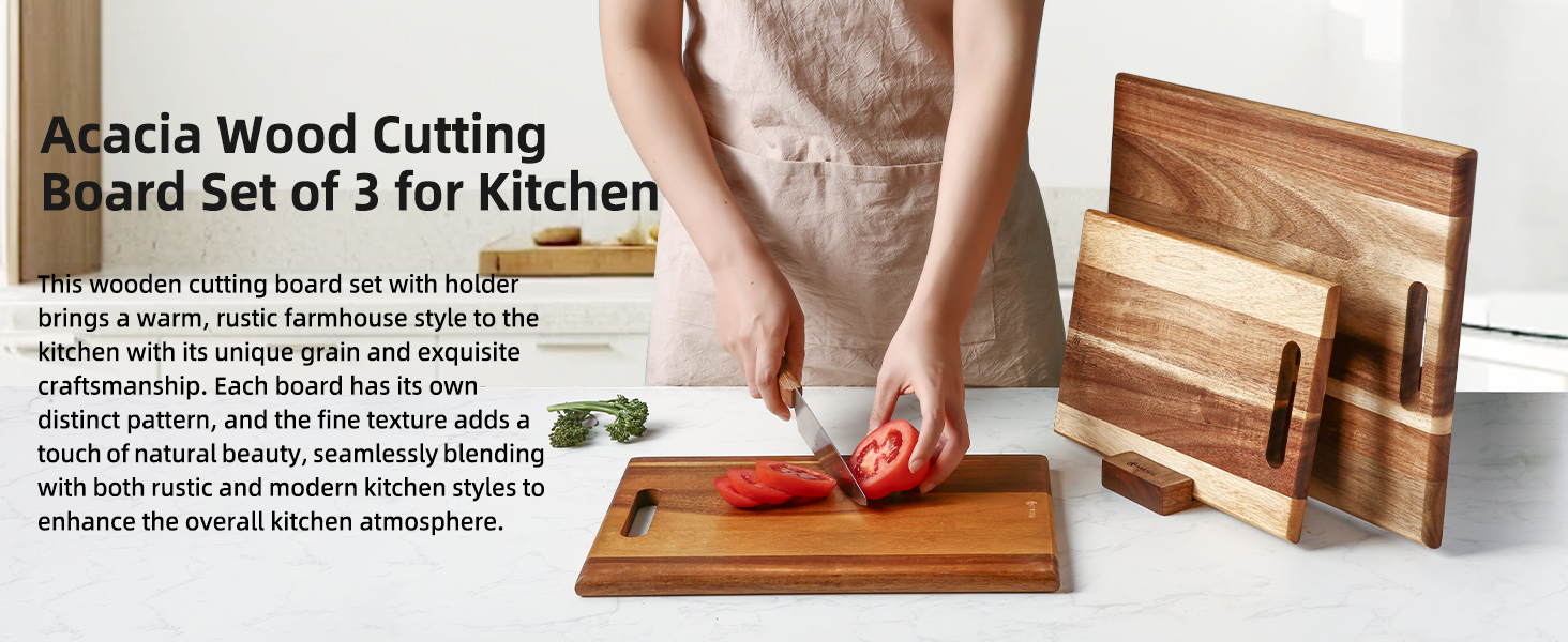 3-piece Acacia Wooden Cutting Board Set for Kitchen