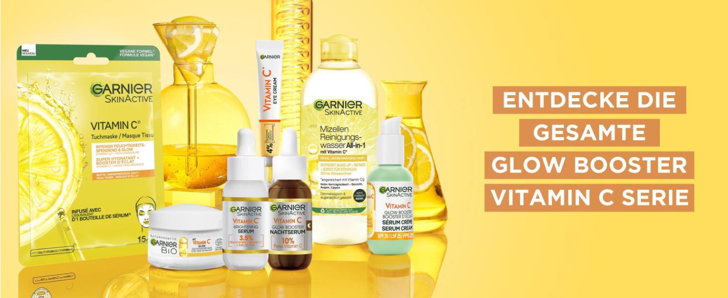 Garnier Vitamin C Glow Booster Serum Duo für Tag & Nacht, Mit AntiDark Spot Serum und