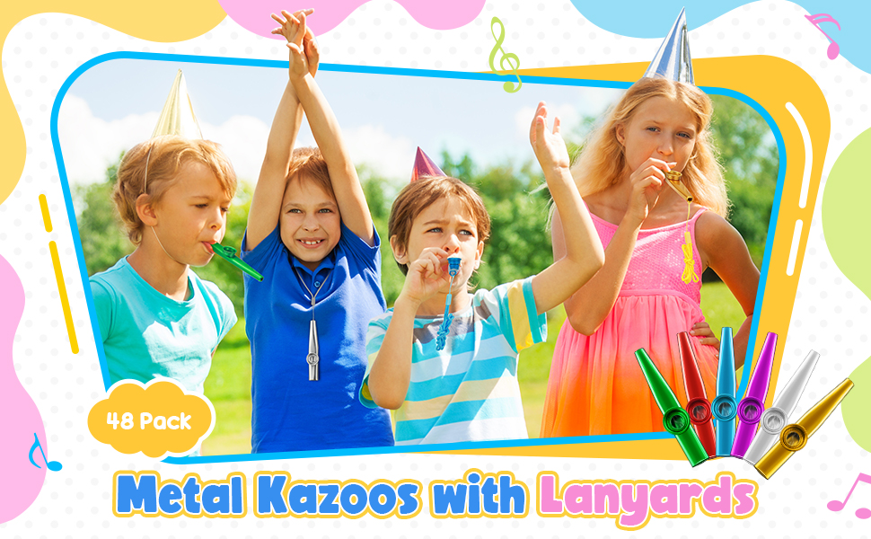 48 Pcs Metal Kazoos with Lanyards Musical Instruments Kazoo