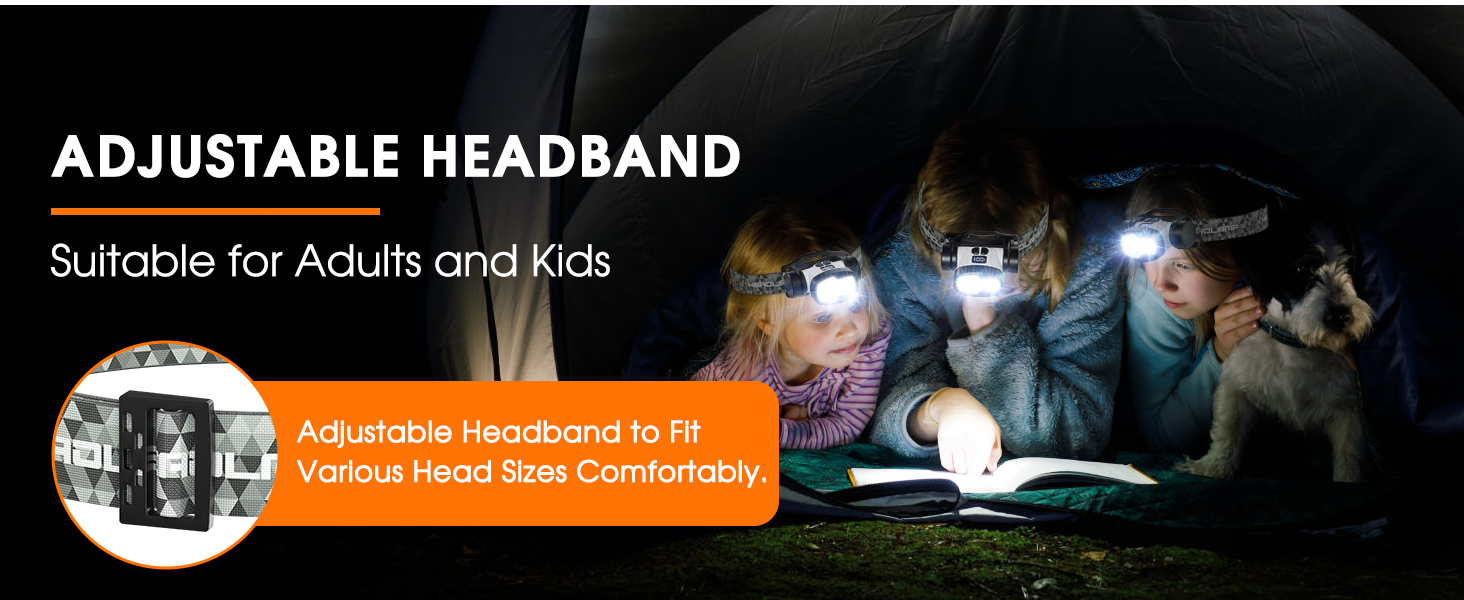 Led Head Flashlight with Adjustable Headband for Adults and Kids 