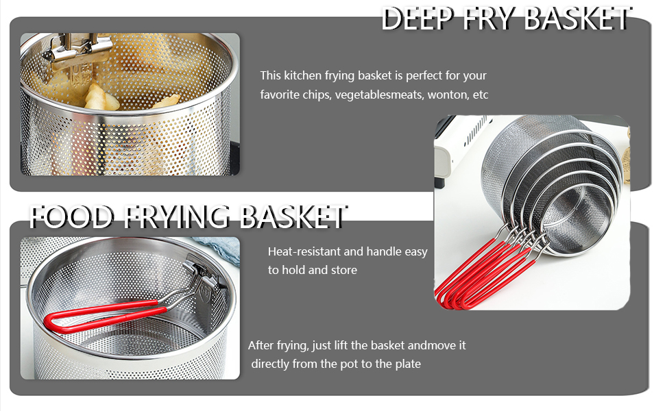 CALLARON Stainless Steel Deep Fry Basket Round Wire Mesh