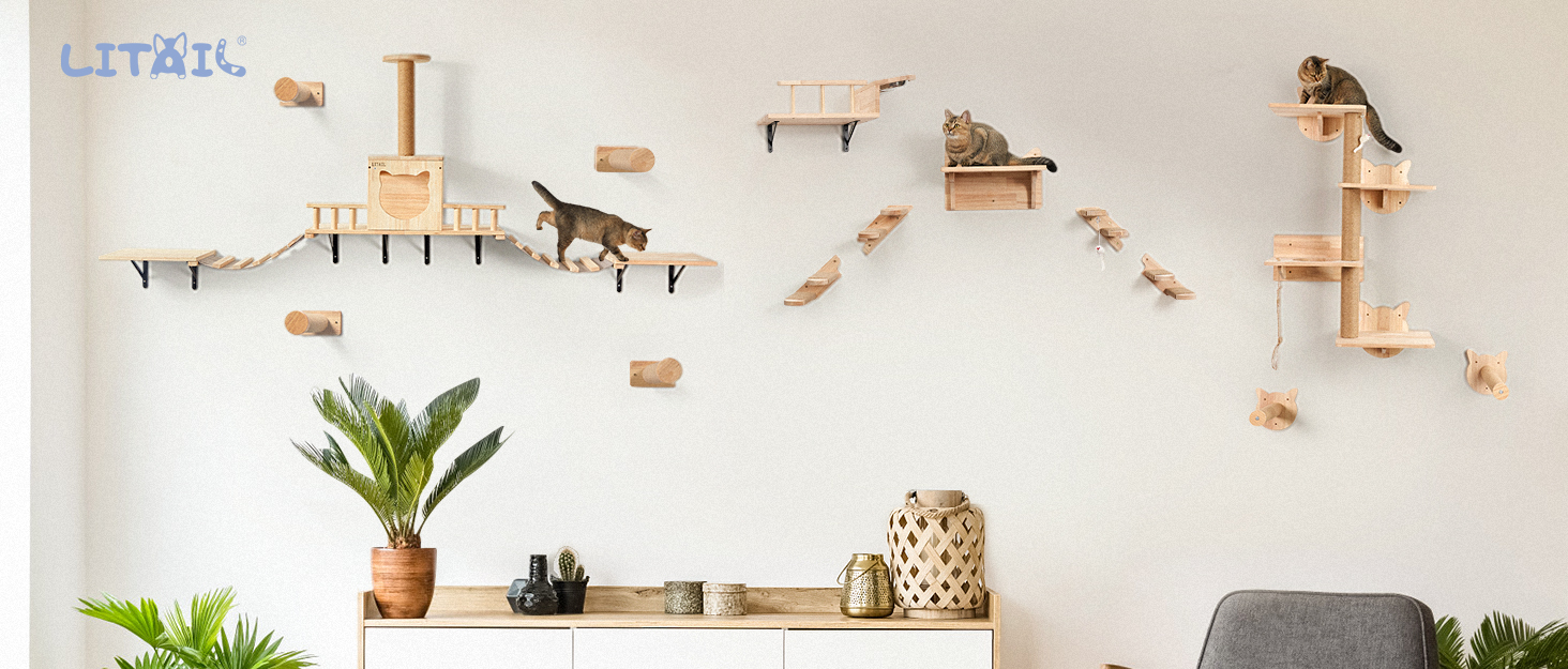 LitaiL Cat Scratching Board Made of Solid Wood, 58 cm High, L Shaped