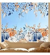 FYSUIMU 2 Sheet Fall Window Clings Autumn Blue-Orange Pumpkin Leaves Reusable Window Decals for H...