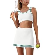Panadila Womens 2 Piece Skirt Set Workout Outfits Tennis Skorts with Built-in Shorts and Sports B...