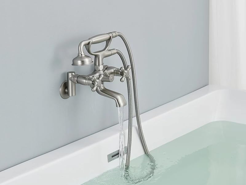 Qinkell Clawfoot Tub Faucet Wall Mount Tub Filler Brushed Nickel