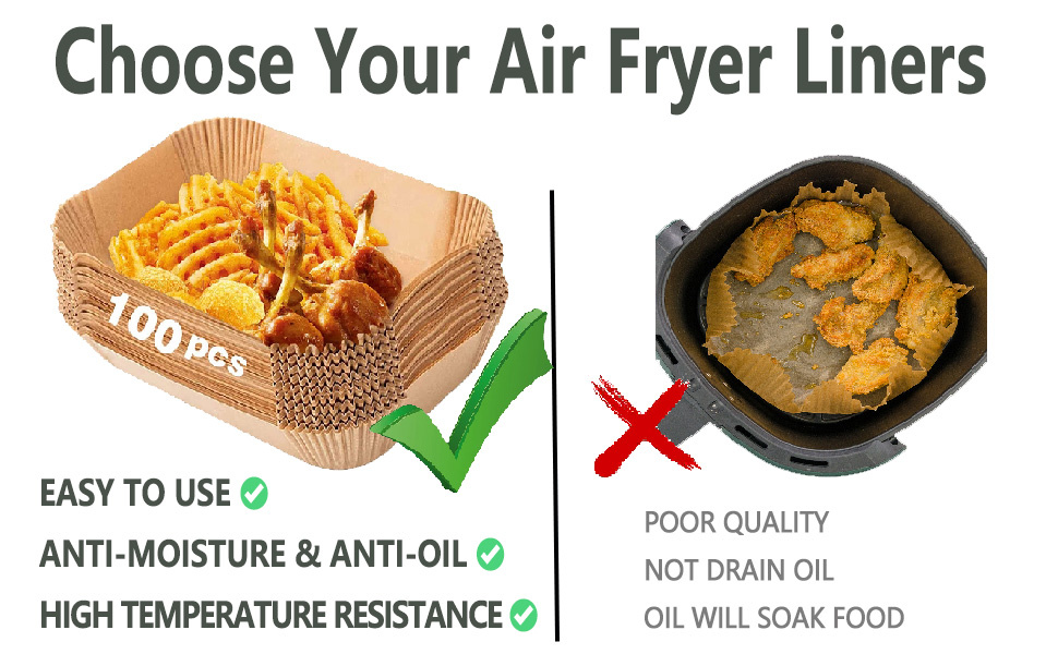 Air Fryer Liners Disposable, 100PCS Rectangular Parchment Paper Pads Paper Liners Airfryer