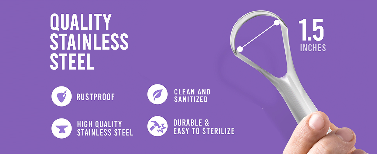 Tongue Scraper (2 Pack), Reduce Bad Breath, Stainless Steel Tongue