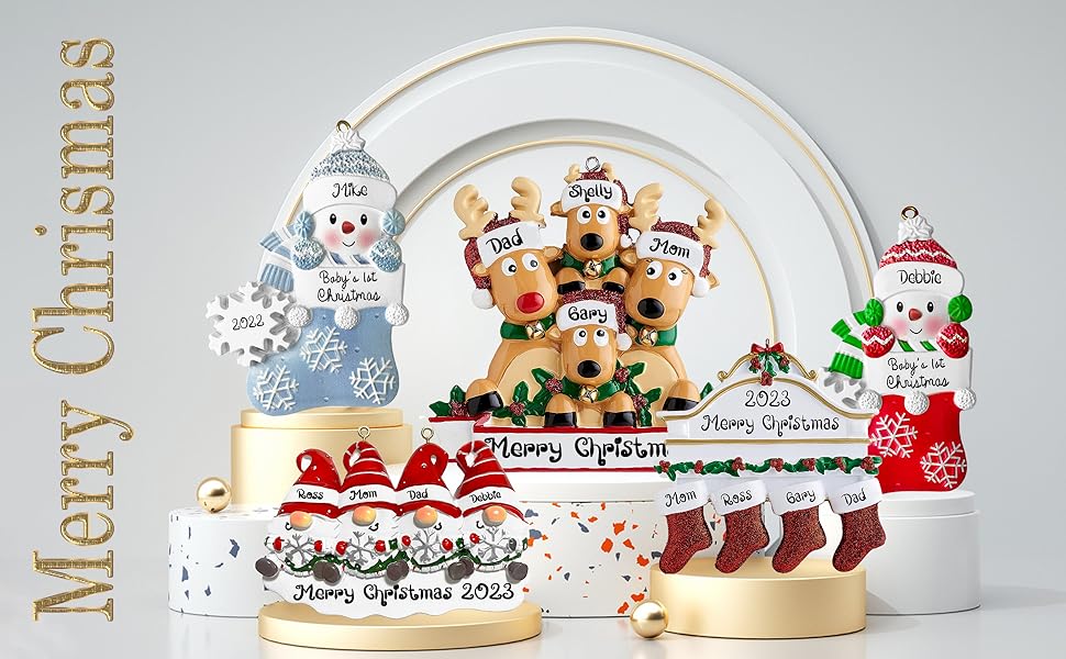 Personalized Christmas Ornament,2023 Family of 2,3,4,5,6,7,8 Reindeer Custom Christmas Tree