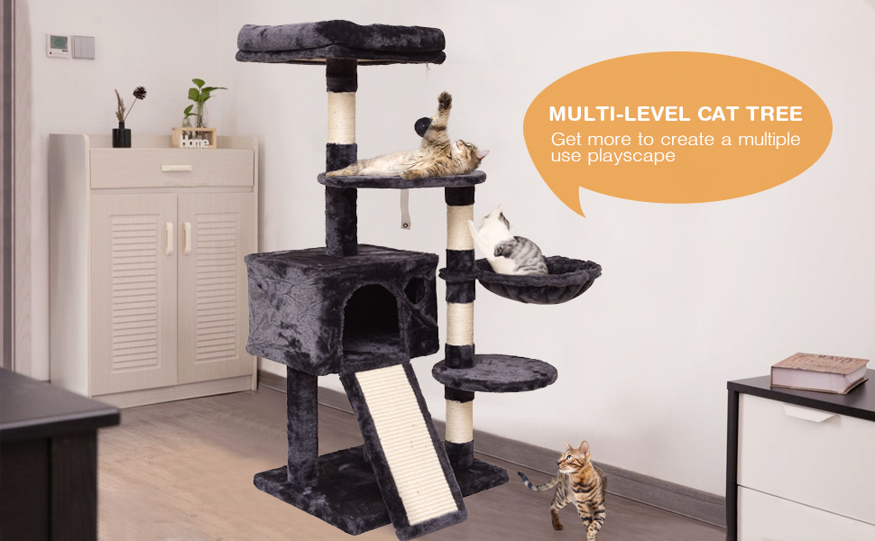 JISSBON 120cm Cat Tree Tower, Multi Level Cat Scratching Post with
