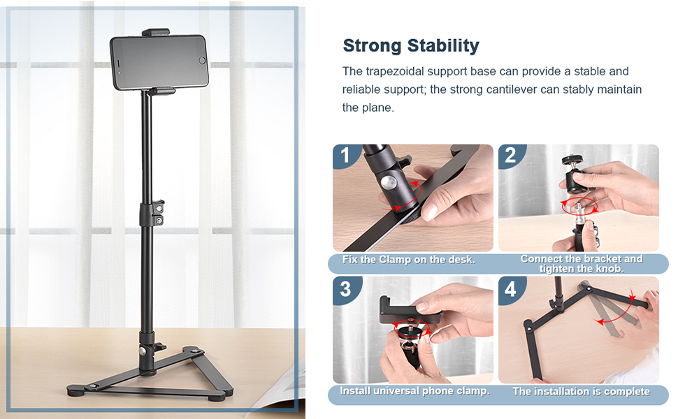 Adjustable Photo Copy Stand with Phone Clamp, Overhead Phone Mount