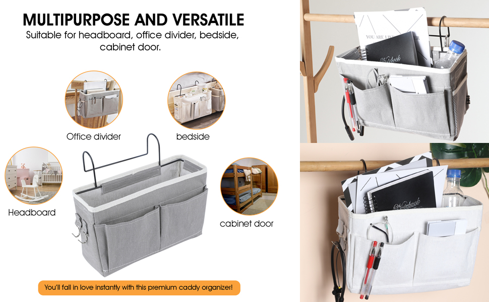 CYQGDKF Hanging Basket bedside caddy 2Pack Grey and White Bed