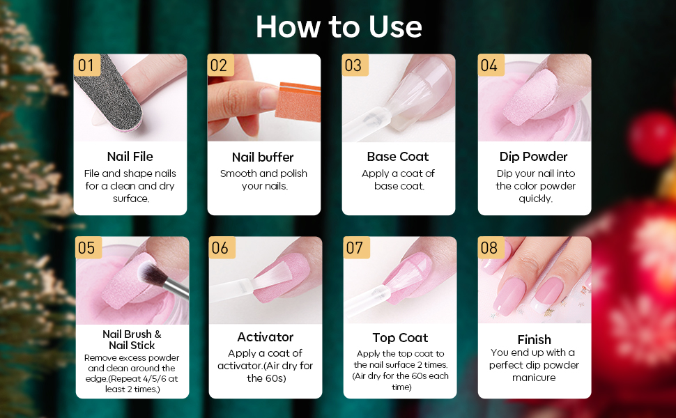 Modelones 10 Pcs Dip Powder Nail Kit Starter, Merry