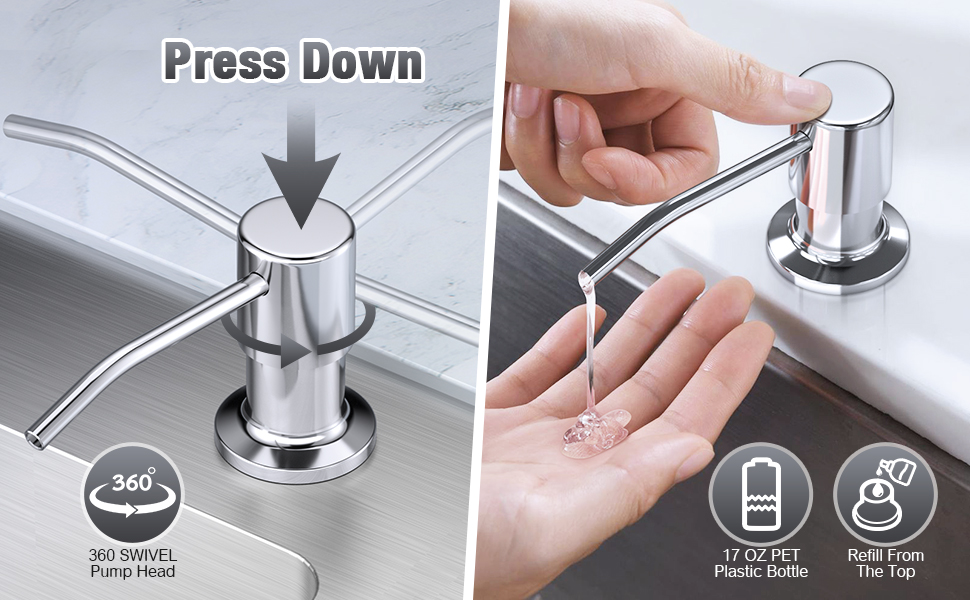 LEPO Soap Dispenser for Kitchen Sink Polished Chrome, Built in Soap