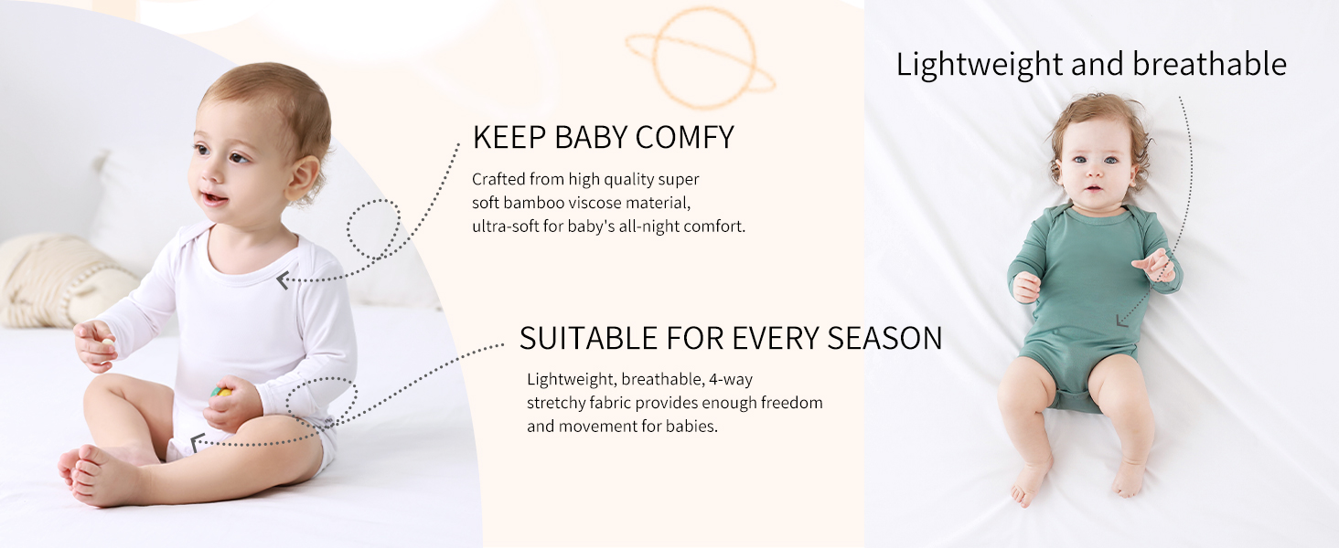 bamboo viscose long sleeve baby bodysuits boy girl bodysuits lightweight moisture wicking sleepwear