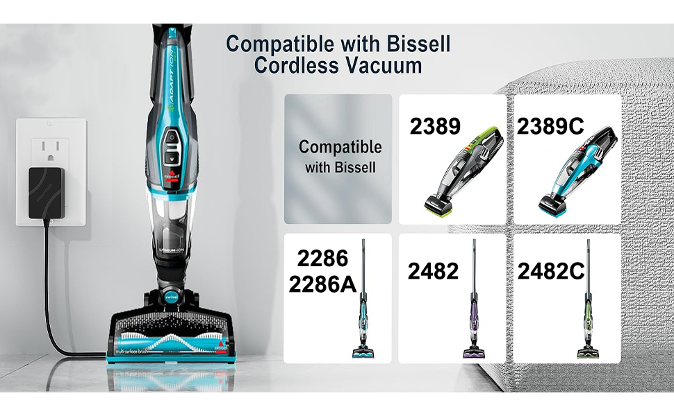WUKUR Charger for Bissell 2286 2286A 2482 2389 2389C Adapt Ion Pet