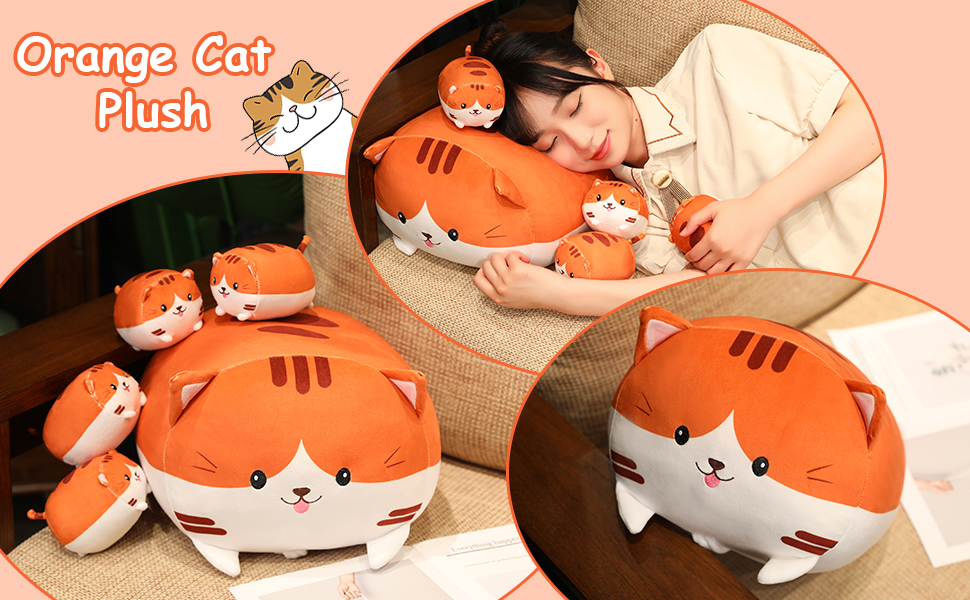 SQEQE Cat Plush Pillow Cute Cat Stuffed Animals with 4 Baby