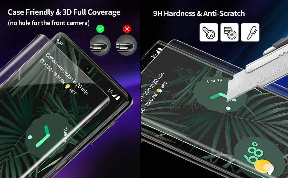 Alinsea [2Pack] Google Pixel 6 Pro Screen Protector,3D Curved Tempered Glass 2pcs+1pc Camera