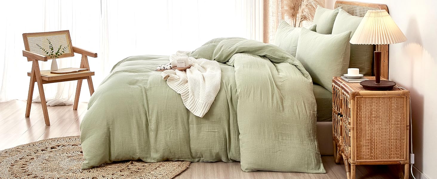 Luofanfei Baumwolle Muslin bettwäsche 135x200 hellgrün uni
