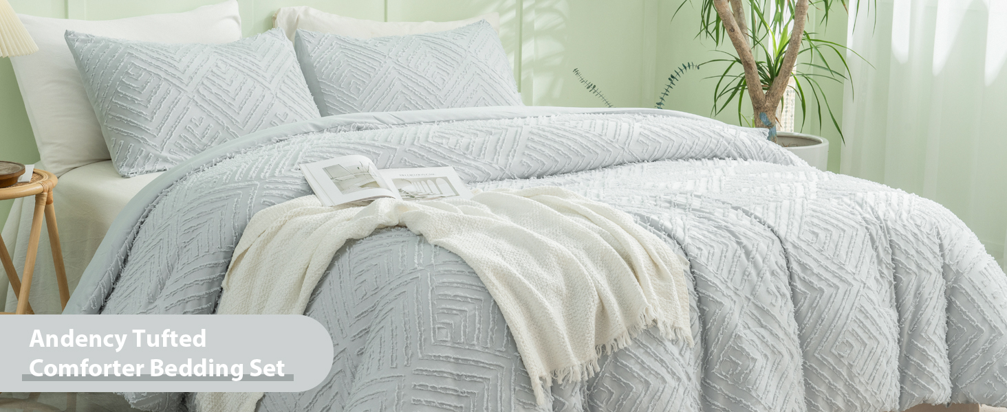 Andency Light Grey King Size Comforter Set, 3 Pieces Boho