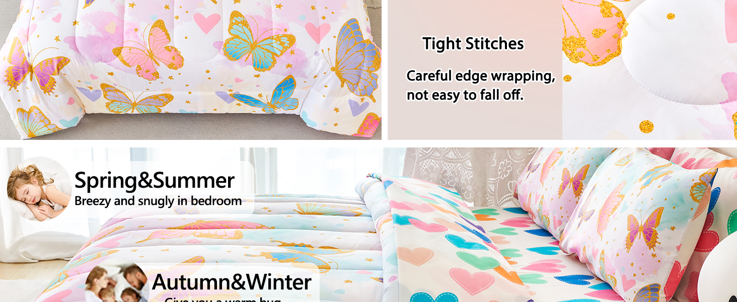 ASKOTU 7 Pcs Girls Butterfly Bedding Set Twin Size, Multi