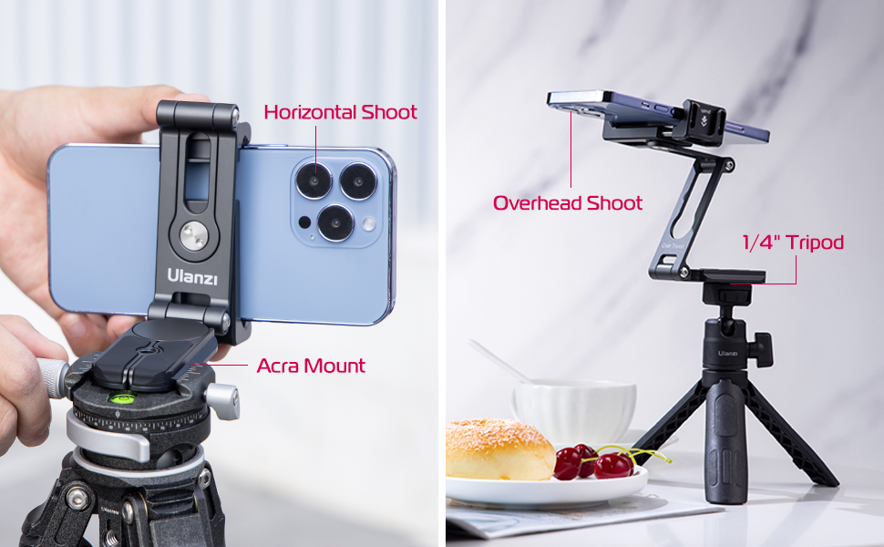 ULANZI Phone Tripod Mount 2 Cold Shoes & Arca Port, HP004