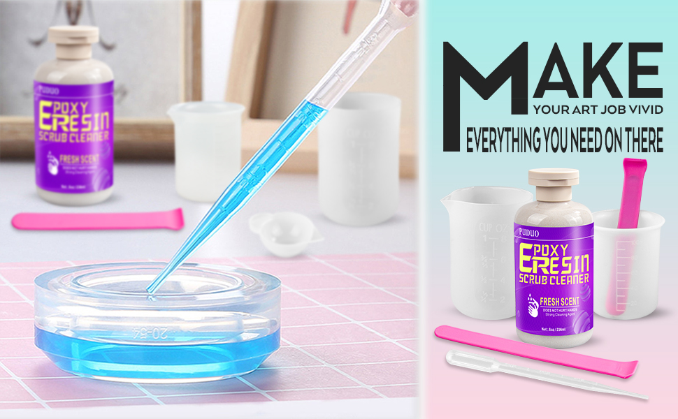 PUDUO Resin Cleaner with Silicone Measurings Cups for Resin, Resin