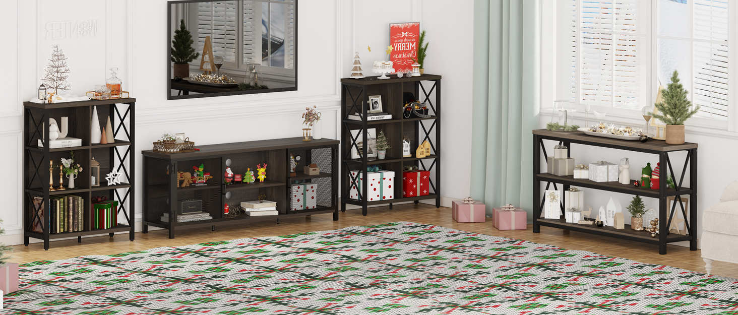 FATORRI 6 Cube Storage Organizer Shelf, Rustic Wood and Metal Cubby Bookcase