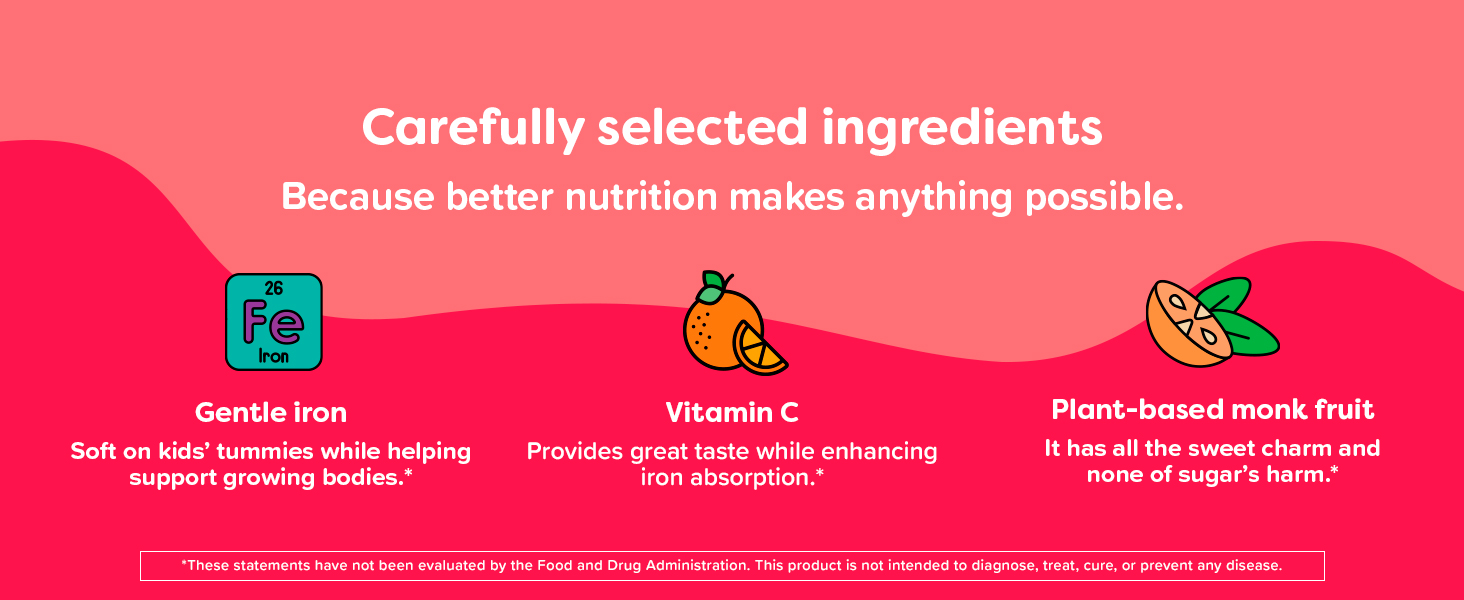 Our kids iron supplement is uses monk fruit for its sweet charm.
