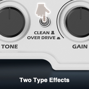 Close-up of the Clean and Overdrive switch on the LEKATO Mini Guitar Amplifier.