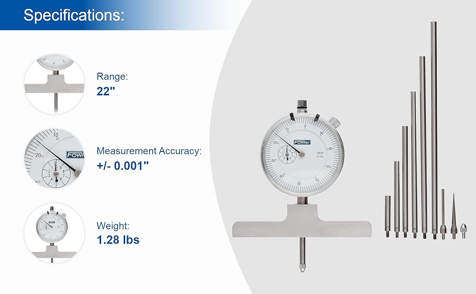 Fowler 521250061, XDepth Dial Depth Gage with 022" Measuring Range