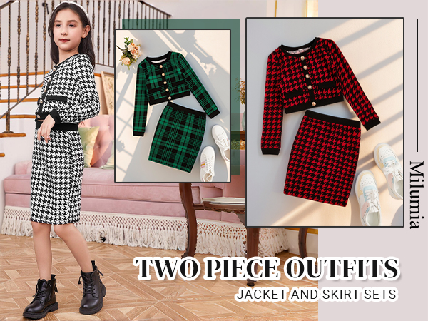 Amazon.com: Milumia Girl's Two Piece Outfits Houndstooth