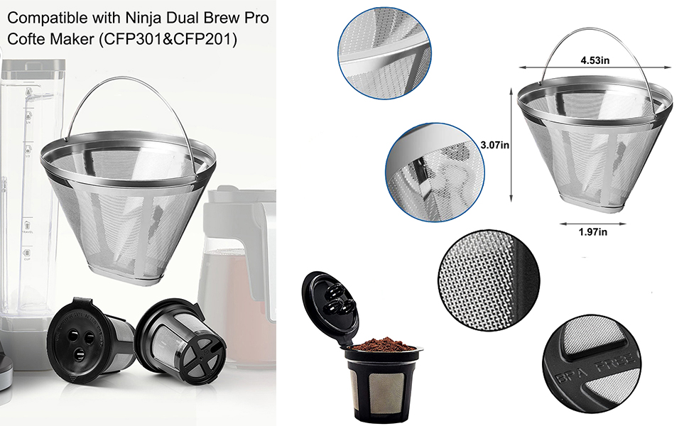 Reusable Coffee Filter for Ninja Dual Brew Coffee Maker 2 Pack K Cup Reusable