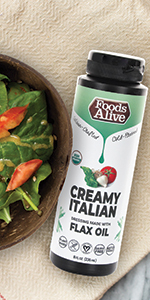 creamy italian superfood dressing, organic artisan cold pressed gold flax oil, chia oil,