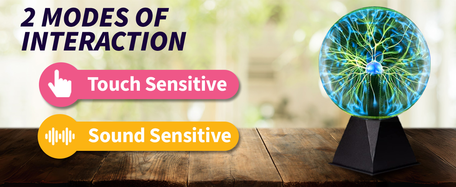 Playbees Plasma Ball Green 2 modes interaction touch sound sensitive